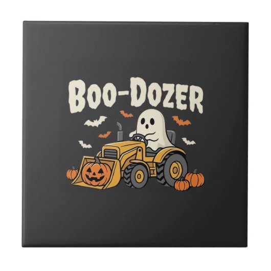 Boo-Dozer Halloween-Geister-Bulldozer-Design_1 Fliese (Vorderseite)