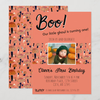 Boo Erster Geburtstag Pilze Halloween Fall Einladung