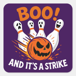 Boo Es ist ein Strike Funny Halloween Bowling Quadratischer Aufkleber