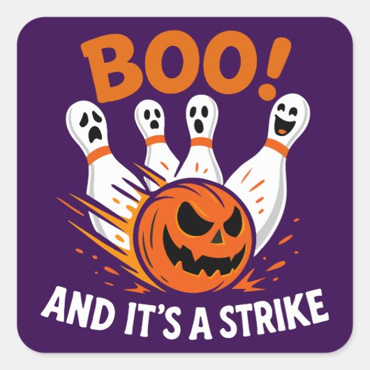 Boo Es ist ein Strike Funny Halloween Bowling Quadratischer Aufkleber (Vorderseite)