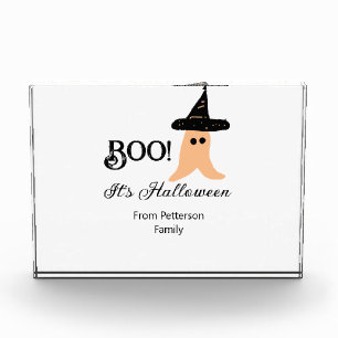 Boo es ist Halloween vom orangefarbenen Geist Fotoblock