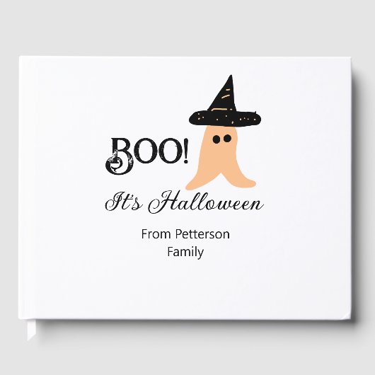 Boo es ist Halloween vom orangefarbenen Geist Gästebuch (Vorderseite)