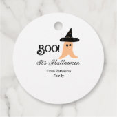 Boo es ist Halloween vom orangefarbenen Geist Geschenkanhänger (Rückseite)