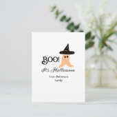 Boo es ist Halloween vom orangefarbenen Geist Postkarte (Stehend Vorderseite)
