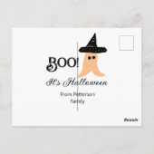 Boo es ist Halloween vom orangefarbenen Geist Postkarte (Rückseite)