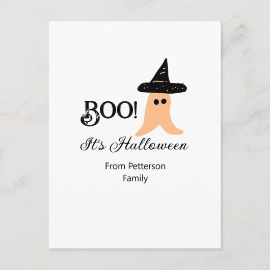 Boo es ist Halloween vom orangefarbenen Geist Postkarte (Vorderseite)
