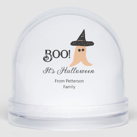 Boo es ist Halloween vom orangefarbenen Geist Schneekugeln (Vorderseite)