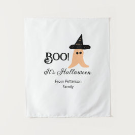 Boo es ist Halloween vom orangefarbenen Geist Wandteppich