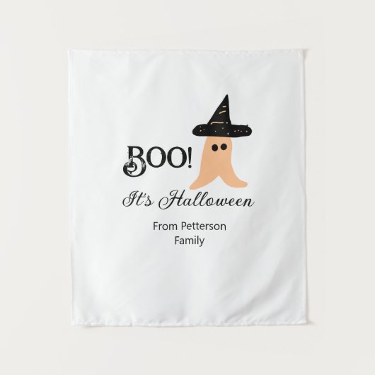 Boo es ist Halloween vom orangefarbenen Geist Wandteppich (Vorderseite)
