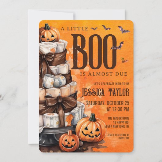 Boo Fast Due Pumpkin Windel Kuchen Kinderdusche Einladung (Vorderseite)