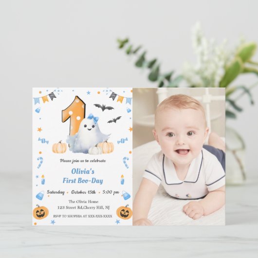 Boo First Birthday Einladung (Stehend Vorderseite)