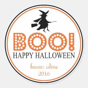 Boo! Fliegen-Hexe (Schwarzes/Orange) Runder Aufkleber