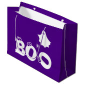 Boo Funny Halloween Ghost Spider Eyeballs Lila Große Geschenktüte (Vorderseite Schrägansicht)