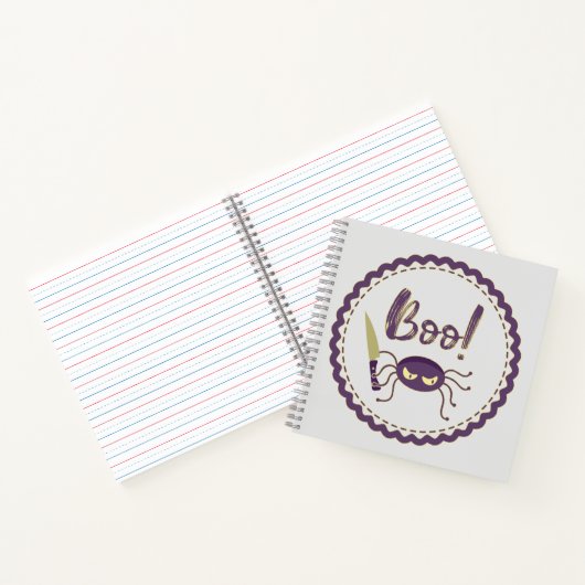 Boo funny Halloween spider character knife hand Notizblock (Innenseite)