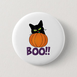 Boo Funny Jolly Cat Peeking Pumpkin Halloween Teil Button