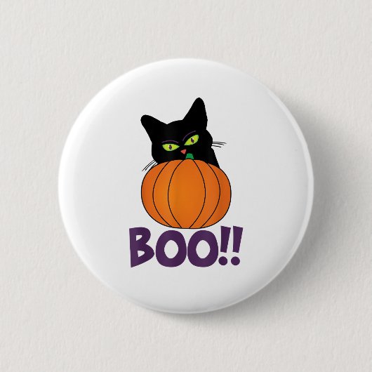 Boo Funny Jolly Cat Peeking Pumpkin Halloween Teil Button (Vorderseite)