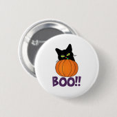 Boo Funny Jolly Cat Peeking Pumpkin Halloween Teil Button (Vorne & Hinten)
