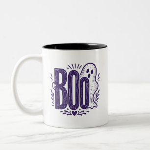 Boo-Geist-Halloween-Linolschnitt-Design Zweifarbige Tasse