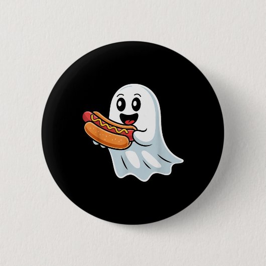 Boo-Geist isst Hot Dog Halloween-Spooky-Kostüm Button (Vorderseite)