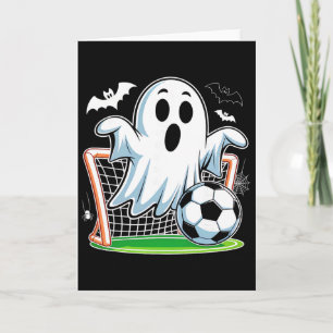Boo-Geist spielt lustiges Halloween-Fußball-Spiel Karte