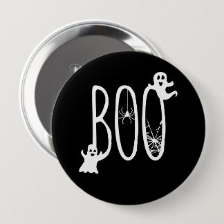 BOO Geist & Spinne Halloween Schwarz auf Weiß Button