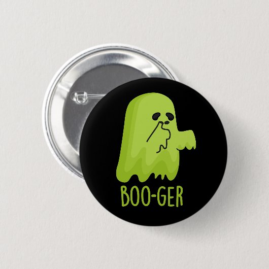 Boo-ger Funny Halloween Booger Ghost Pun Dark BG Button (Vorne & Hinten)