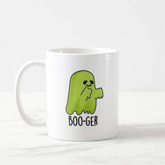 Boo-ger Funny Halloween Booger Ghost Pun Kaffeetasse (Links)