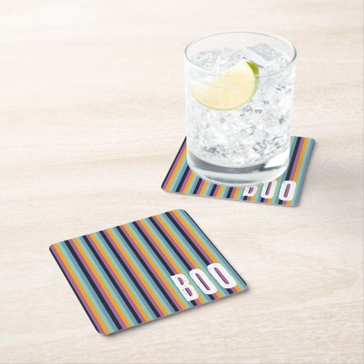 Boo! Gerölltes Orange und Lila Halloween-Streifen Rechteckiger Pappuntersetzer (Vor Ort)