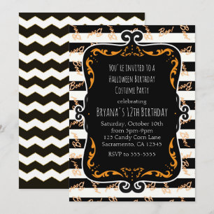 Boo gestreift schwarz und orange whimsical Hallowe Einladung