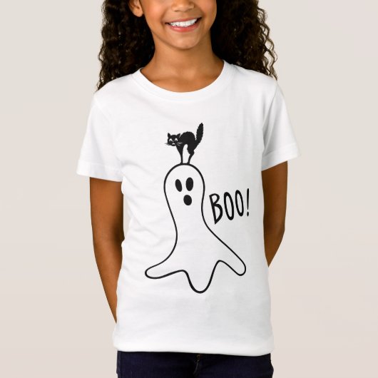 Boo Ghost Black Cat Halloween T-Shirt (Vorderseite)