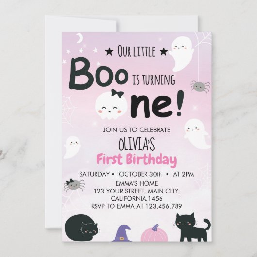 Boo Ghost First Birthday Party Einladung (Vorderseite)