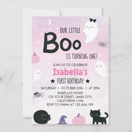 Boo Ghost First Geburtstag Einladung (Vorderseite)
