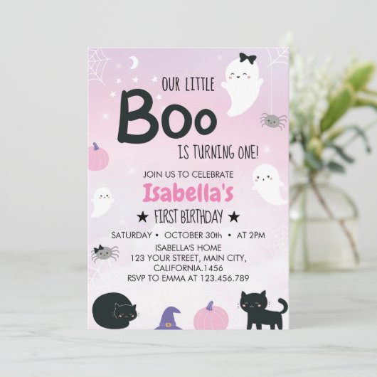 Boo Ghost First Geburtstag Einladung (Stehend Vorderseite)