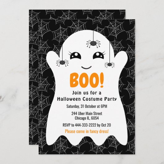 Boo Ghost Halloween Costume Party Black Einladung (Vorne/Hinten)