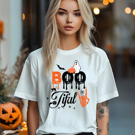 BOO Ghost Halloween T-Shirt | Cute Spooky Pumpkin Tri-Blend Shirt