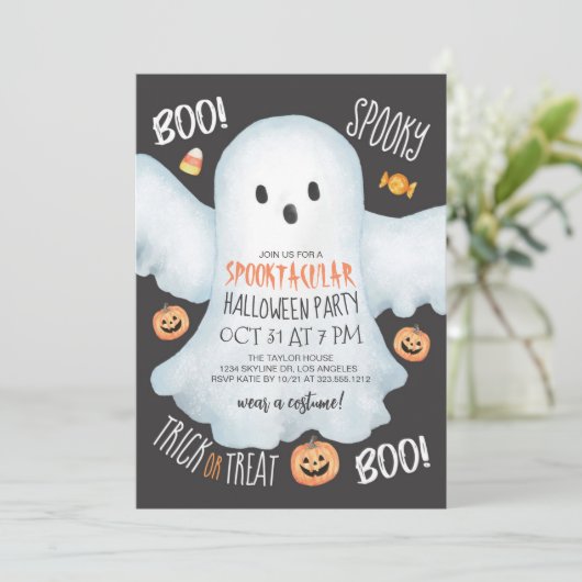 Boo Ghost Jack O'Lantern Spooktacular Halloween Einladung (Stehend Vorderseite)