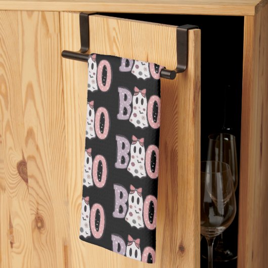 Boo Ghost Lila Pink Niedlich Black Halloween Geschirrtuch (Drittel gefaltet)