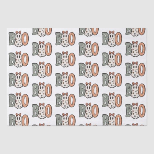 Boo Ghost Orange Green Niedlich White Halloween Seidenpapier (Vorderseite)