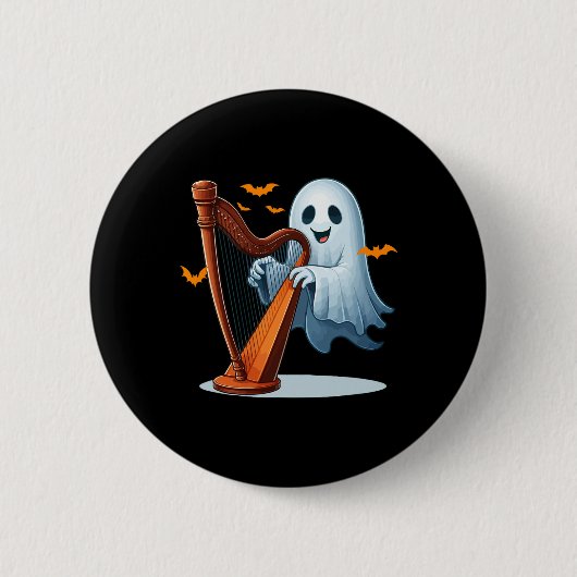 Boo Ghost Playing Harf Halloween Musical Instrumen Button (Vorderseite)