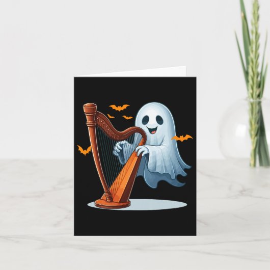 Boo Ghost Playing Harf Halloween Musical Instrumen Karte (Vorderseite)