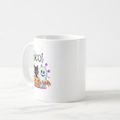 Boo Ghost Pumpkin Katze und Fledermäuse Halloween  Kaffeetasse (Vorderseite Links)