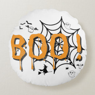 Boo Ghost Spooky Funny Halloween Vintagen Wirlpil Rundes Kissen