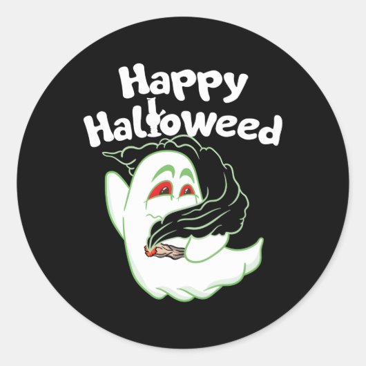 Boo Ghost Srauking Weed Thc Happy Halloweed Hallow Runder Aufkleber (Vorderseite)