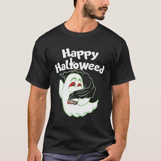 Boo Ghost Srauking Weed Thc Happy Halloweed Hallow T-Shirt (Vorderseite)