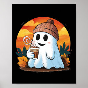 Boo Ghost trinken Kaffee Halloween Kostüme Frau Poster