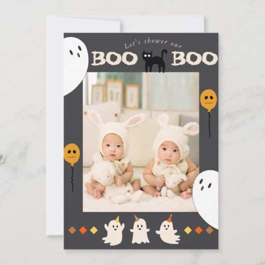 BOO Ghost und Black Cat Foto Kinderdusche Einladung (Vorderseite)