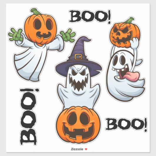 BOO! Ghosts with Pumpkins Halloween Cartoon Chaos Aufkleber (Blatt)