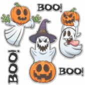 BOO! Ghosts with Pumpkins Halloween Cartoon Chaos Aufkleber (Vorderseite)