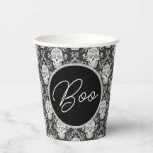 Boo! Gothic Skull Damask Paper Cup