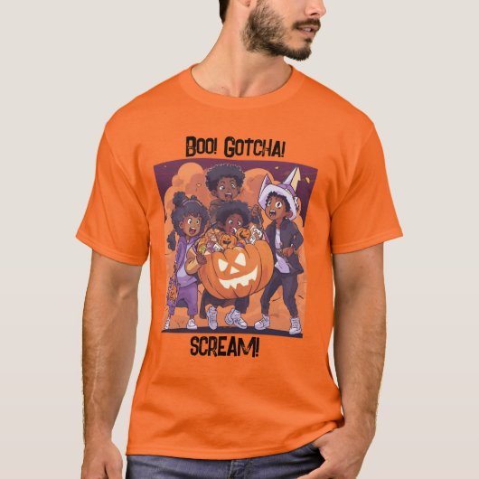 "Boo! Gott! Schrei! Halloween T-Shirt (Vorderseite)